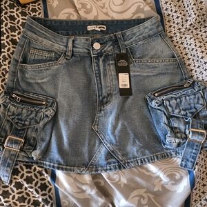 Denim Mini Skirt with Side Pockets